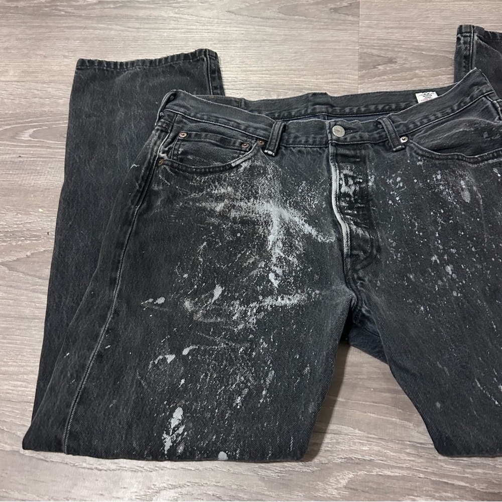 levi’s made in USA 501 black denim jeans with splatters